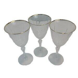 Set of 3 Vintage Salzburg Gold Trim  by CRISTAL DE FLANDRE Wine Glasses